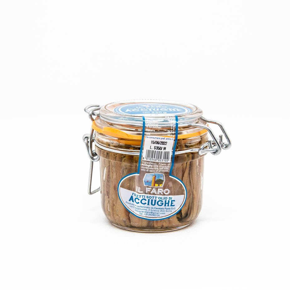 Mediterranean Anchovies In Oil Hermetic Glass Jar 230 Gr Italian